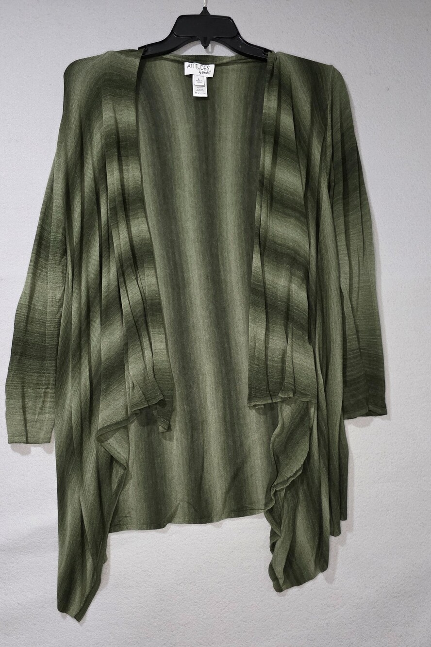 Attitudes by Renée Open Front Olive Green Waterfall Cardigan — Size L